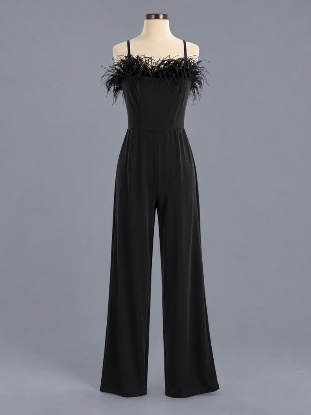 Nicole Miller Black Feather Trim Wide Leg Jumpsuit – Size S – NWT